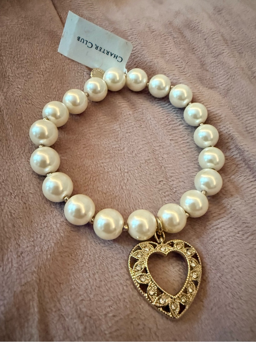 Charter Club Ivory Pearl & Gold-Tone Heart Charm Bracelet
